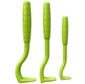 3 plastic tick removal tools for pets in blue and green colours