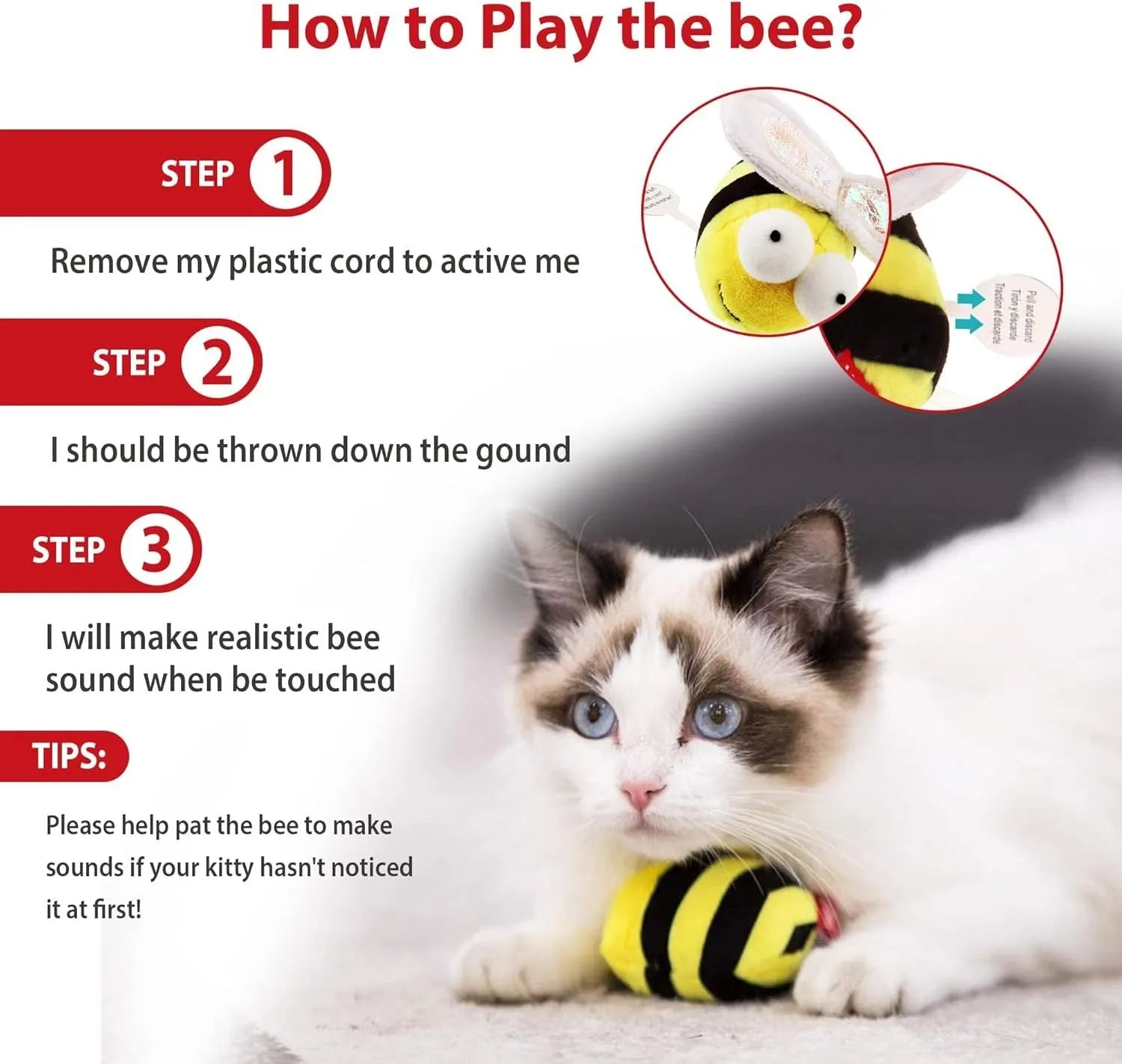 Yellow flannelette bee-shaped electronic cat toy with motion-activated squeaking function