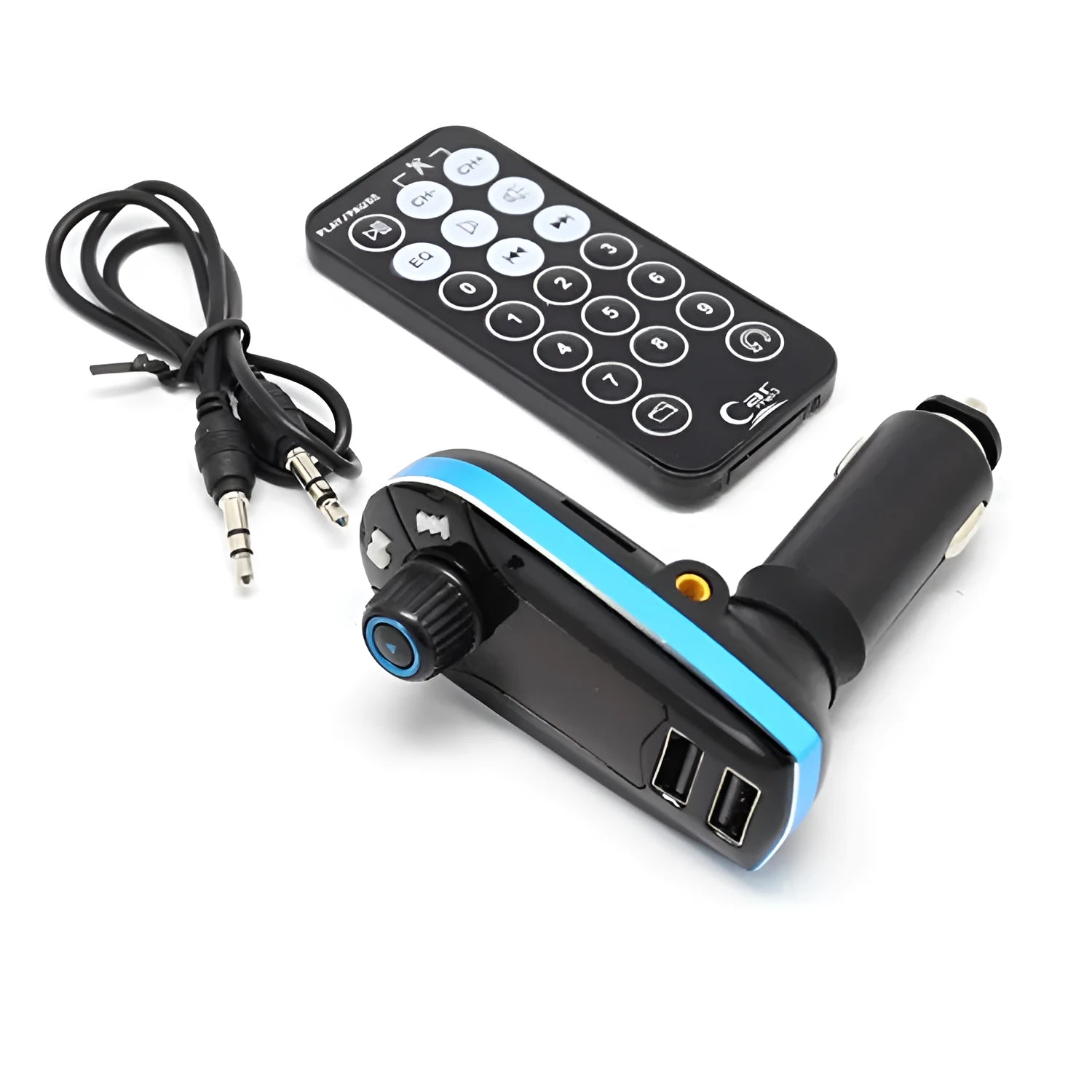 BT618C vehicle Bluetooth FM transmitter MP3 player with LCD screen mounted on car dashboard