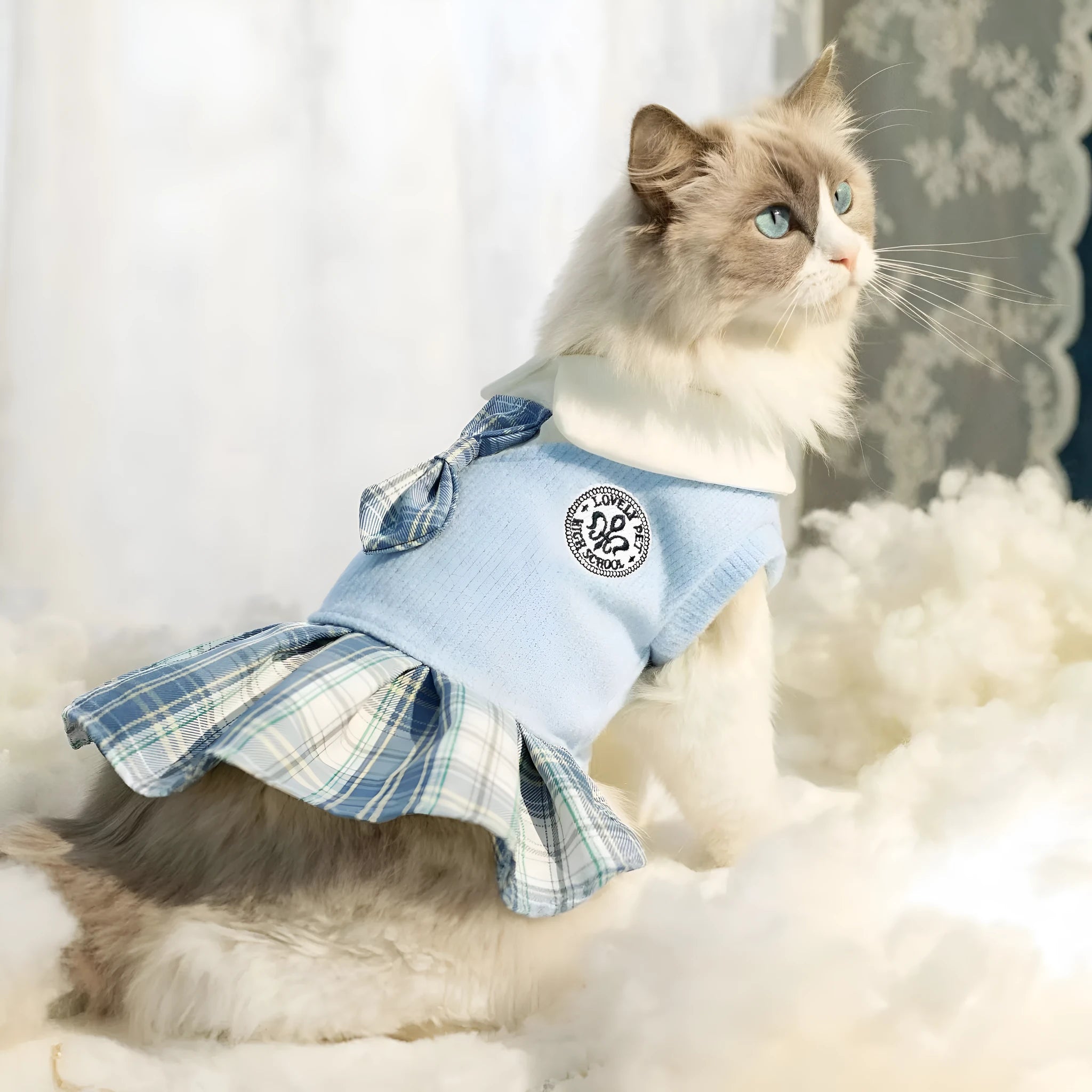 Polyester tartan princess skirt for dogs and cats in blue, green, pink colours
