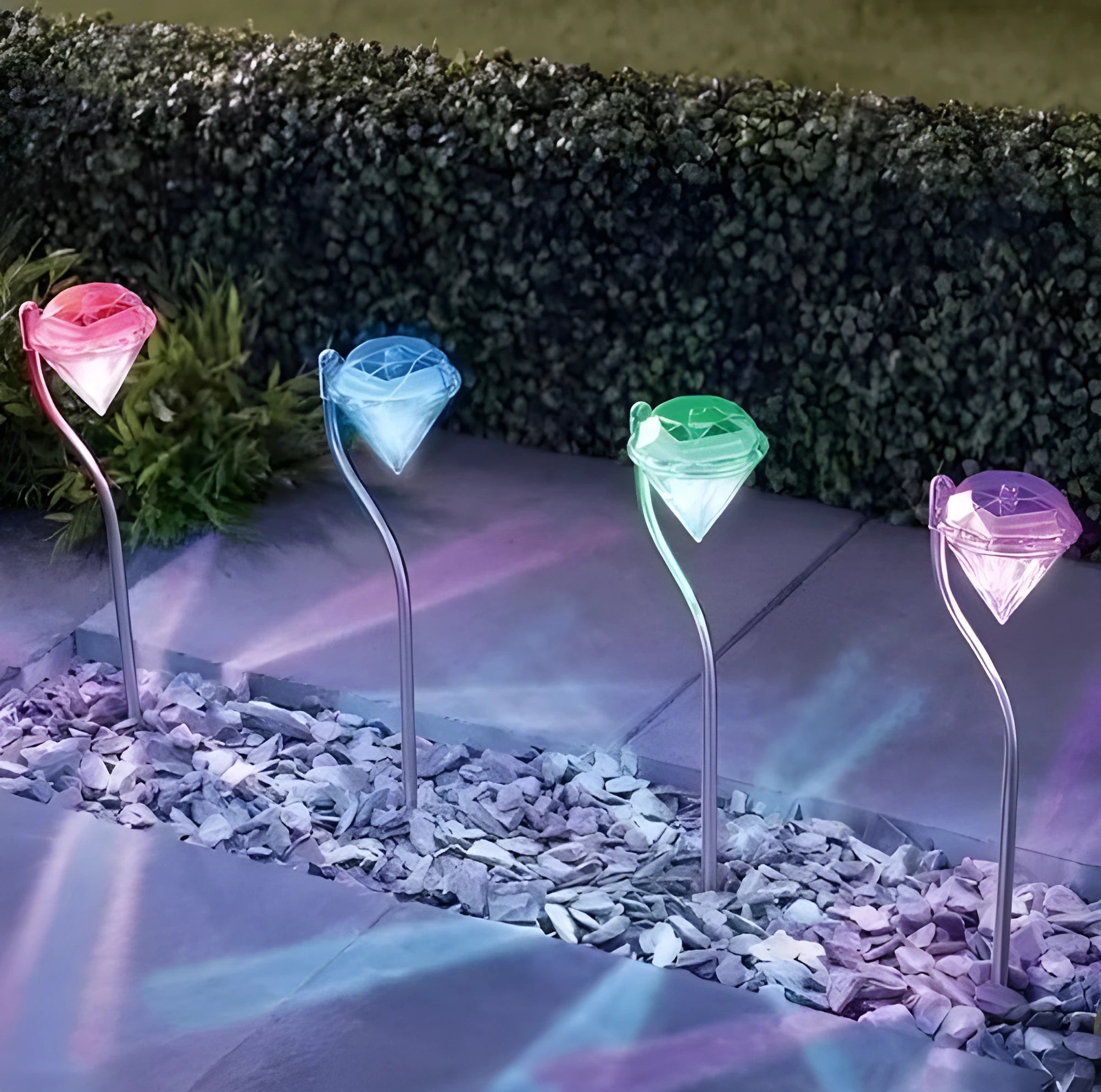 Solar powered diamond garden light with adjustable angle for outdoor illumination