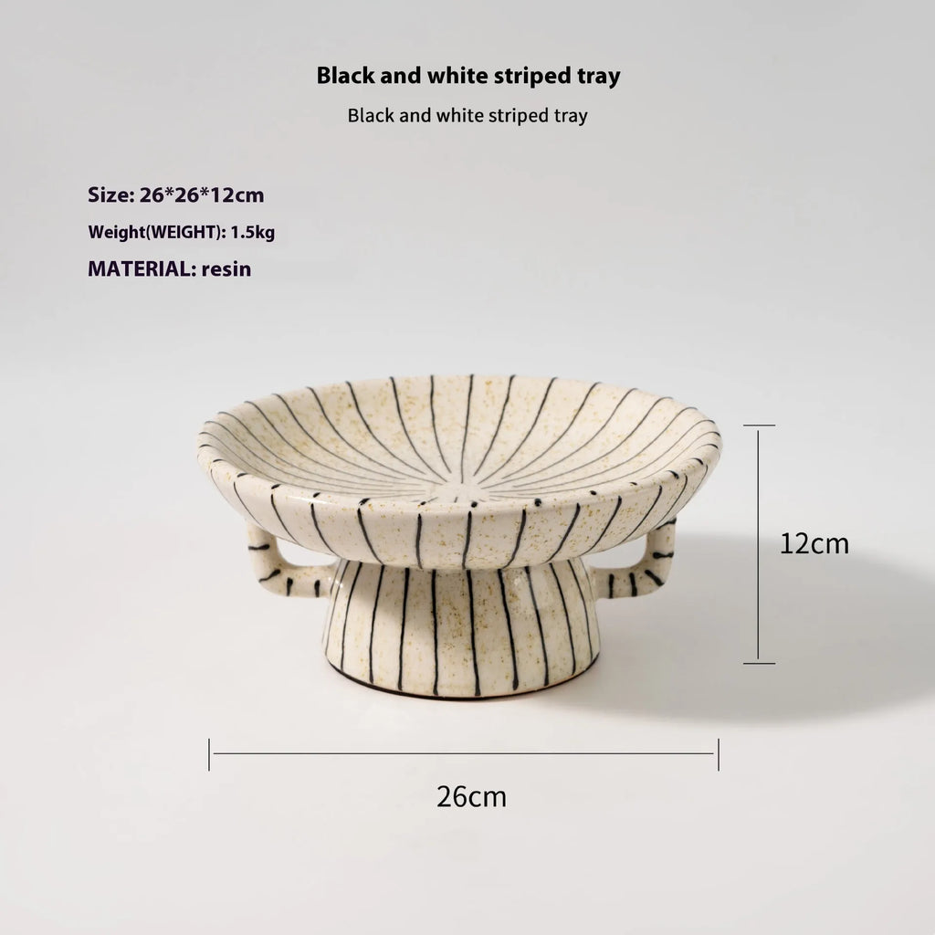 Black and white striped synthetic resin fruit plate for dessert serving