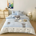 Schnauzer cartoon pattern bedding set with embroidered dog design on thickened cotton