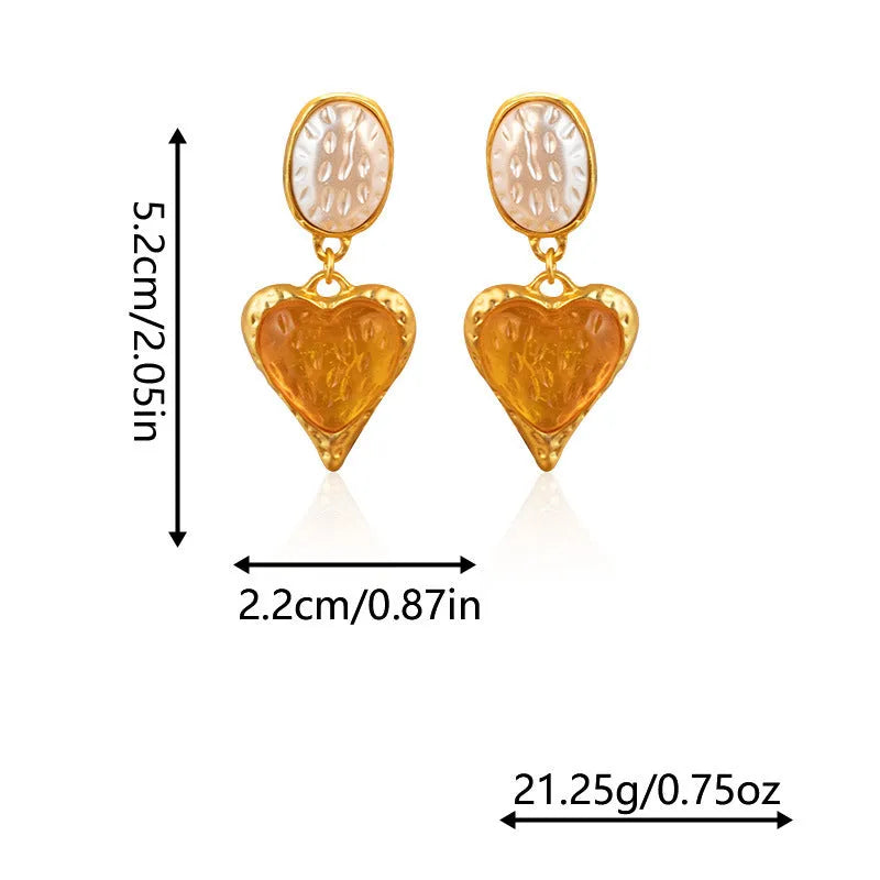 Silver needle pleated oval love heart stud earrings in alloy with four colour options