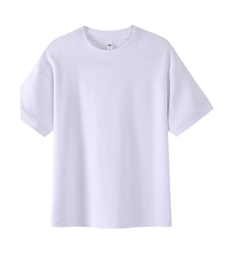 Breathable pique short-sleeved cotton T-shirt in loose fit, solid colour, summer wear