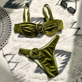 Women's green 3D flower pattern swimsuit briefs with high elasticity