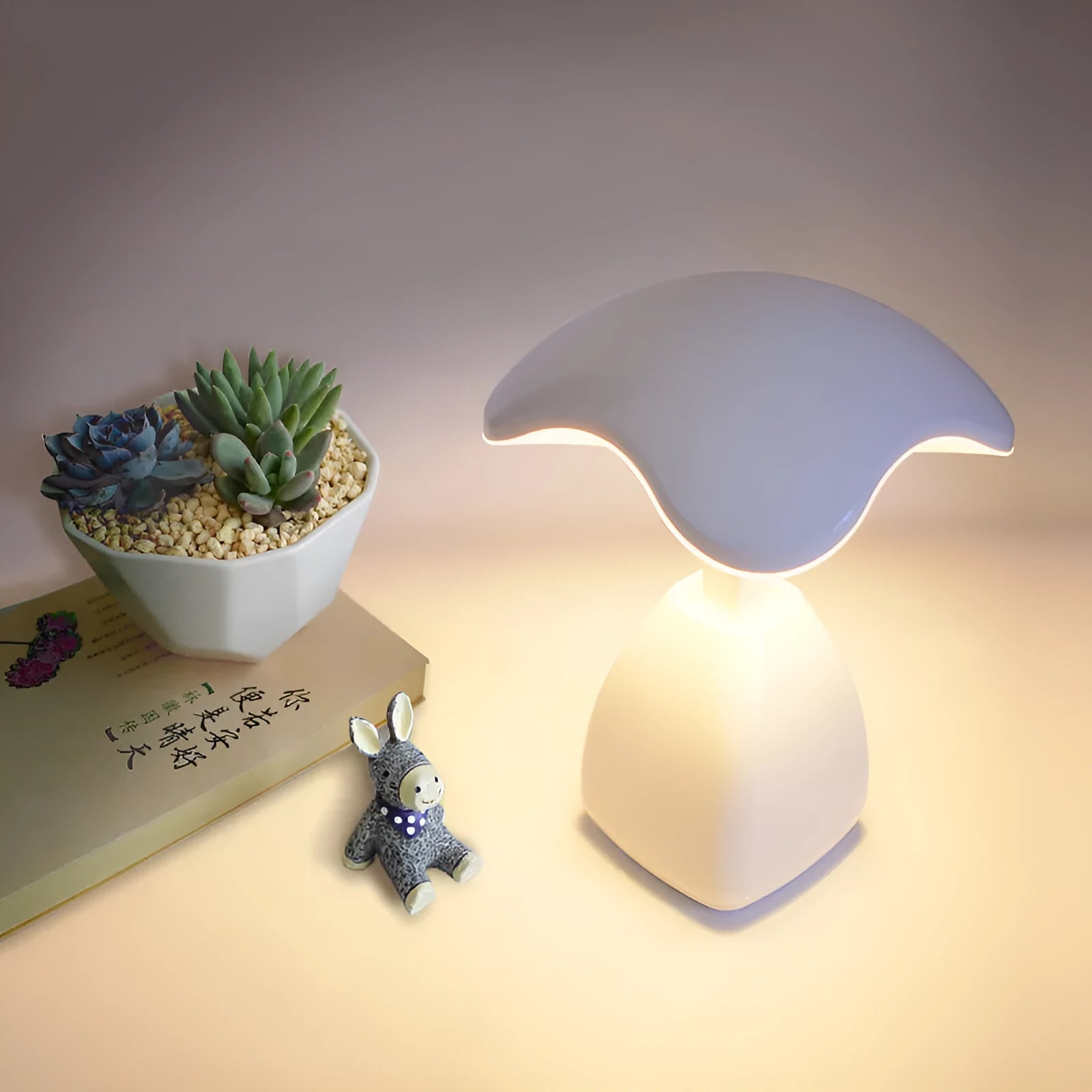White modern minimalist LED desk lamp with touch controls and built-in battery