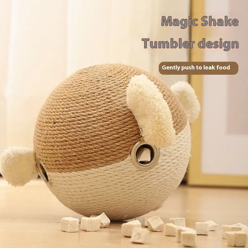 Puffer leakage food feeder toy for cats and dogs, 15cm cubed sisal hemp puzzle