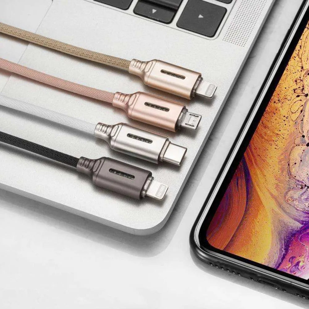 Fabric weave USB fast charging cable in black, 1 metre length for Android iPhone Type-C devices