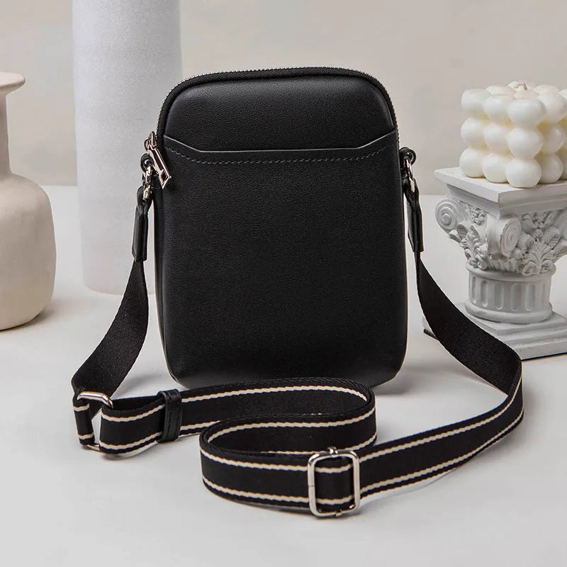 Solid colour small crossbody shoulder bag for women with mobile phone compartment