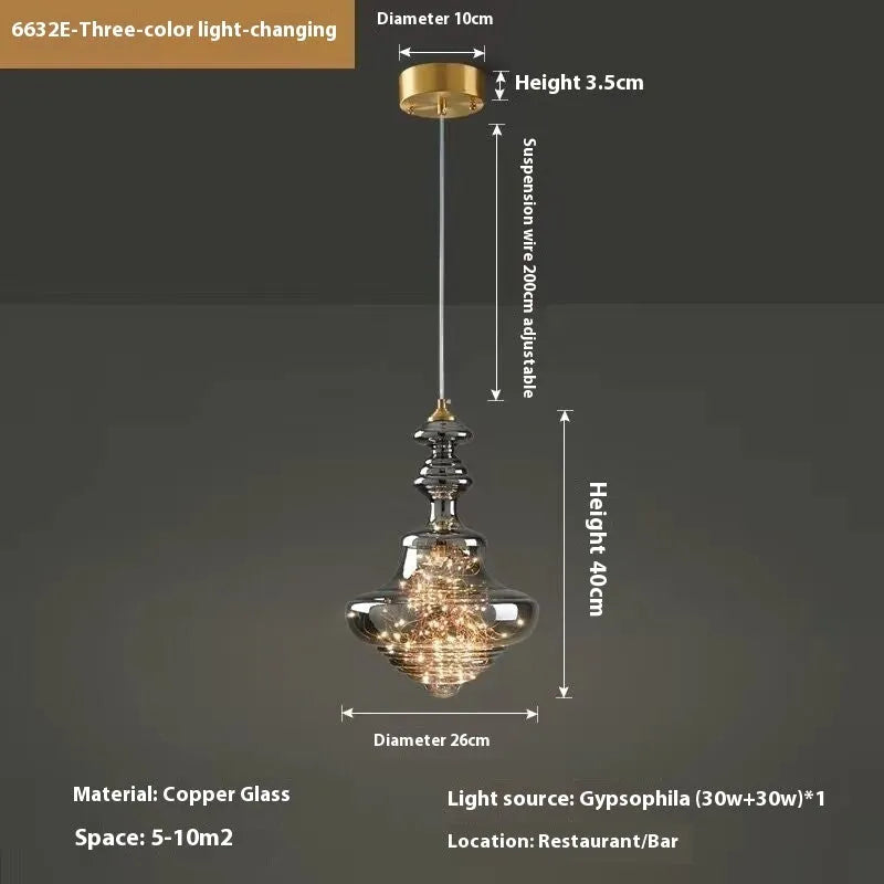 Modern simple style glass chandelier ceiling lamp with adjustable cord and remote control.