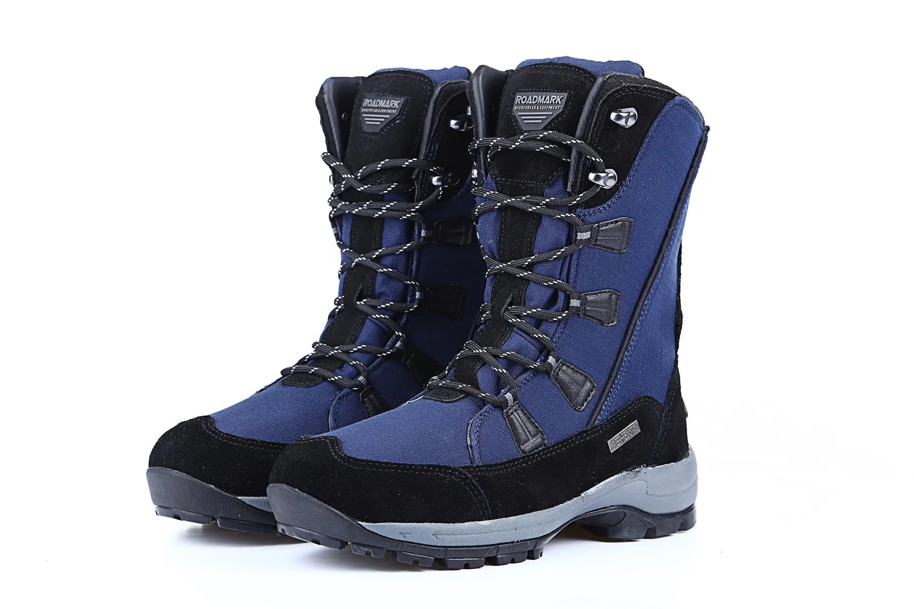 Women's genuine leather mid-calf thermal snow boots in black colour with round toe and rubber sole