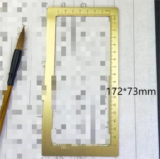 Solid brass paper weight set with engraved square design for calligraphy and writing.