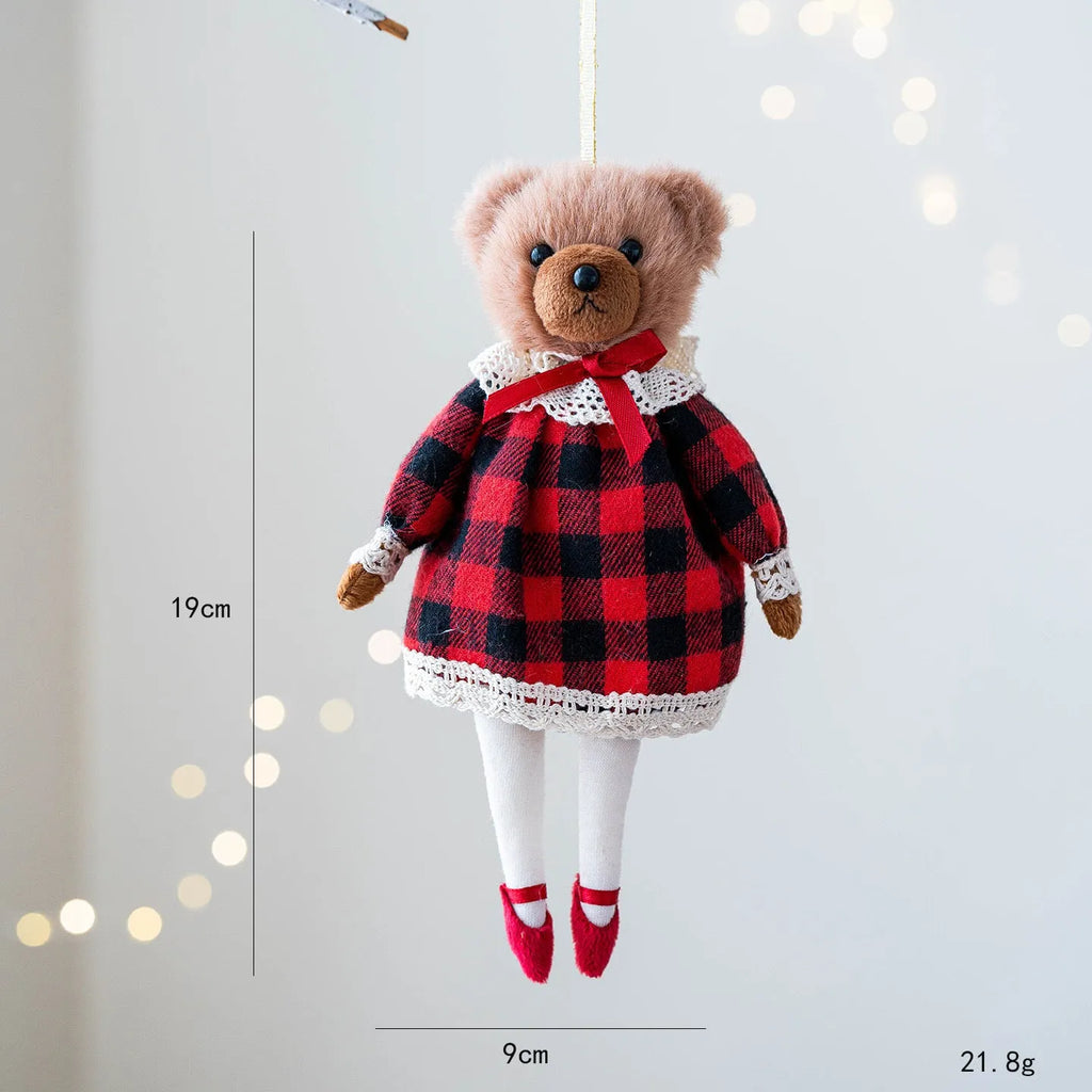 Cartoon plush bear couple in cotton plaid suits - gentleman bear and princess bear
