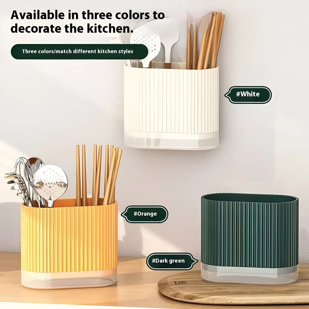 Modern plastic chopsticks cage wall holder in beige, dark green or orange for kitchen utensil storage