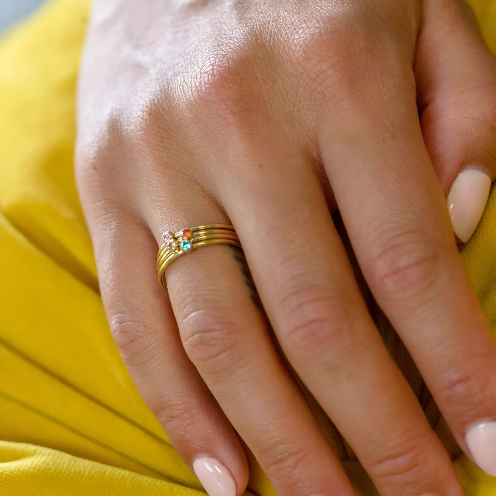 December birthstone titanium steel ring with engraved geometric design and electroplated finish