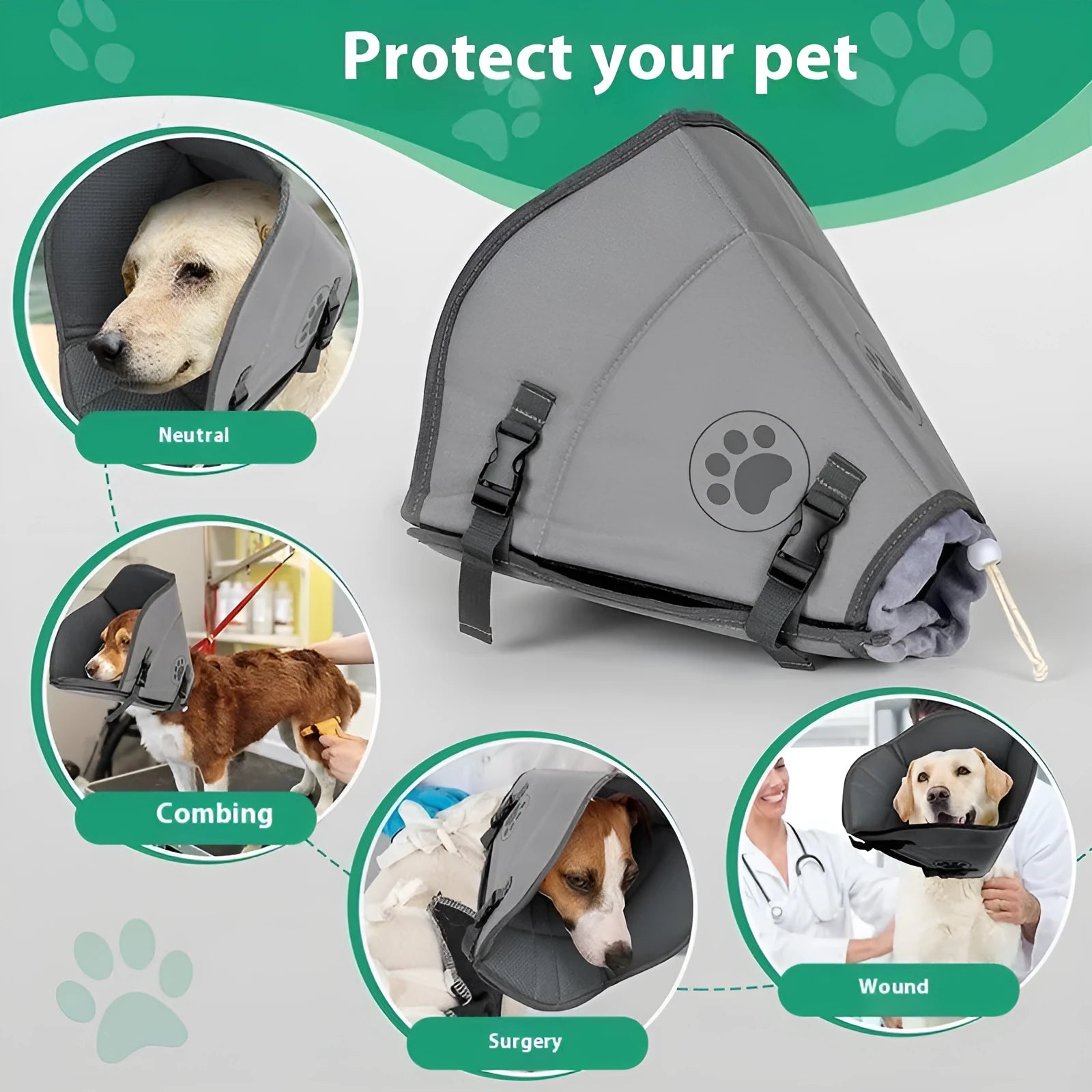 Adjustable polyester pet sterilization collar shown in single-layer and double-layer styles.