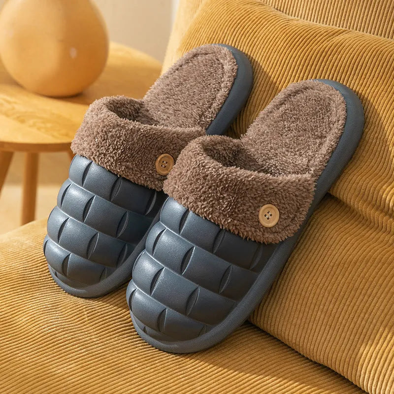 Women's pink detachable sole plush house slipper with round toe and flat heel