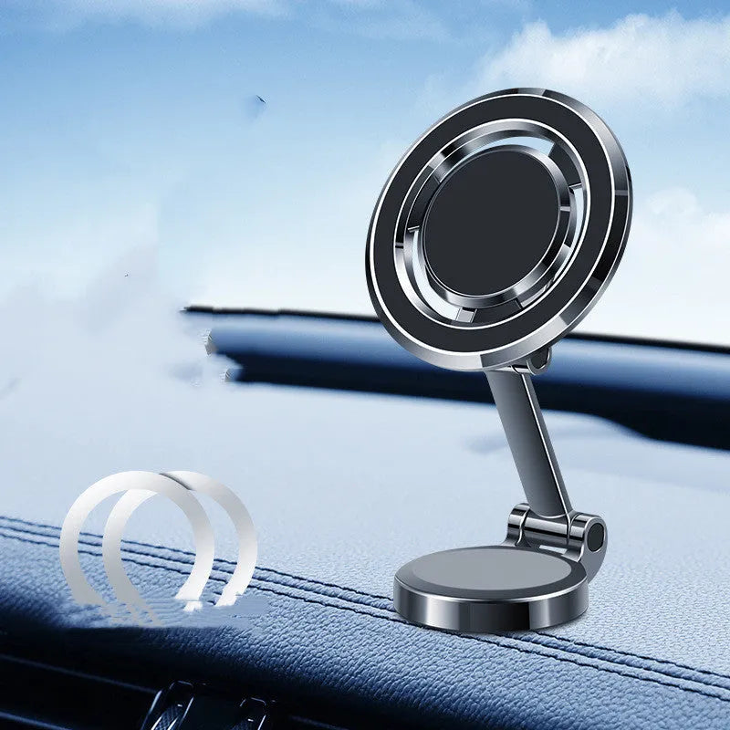 Car mobile phone holder with flexible clip and 360-degree rotation bracket in obsidian black.