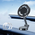 Car mobile phone holder with flexible clip and 360-degree rotation bracket in obsidian black.