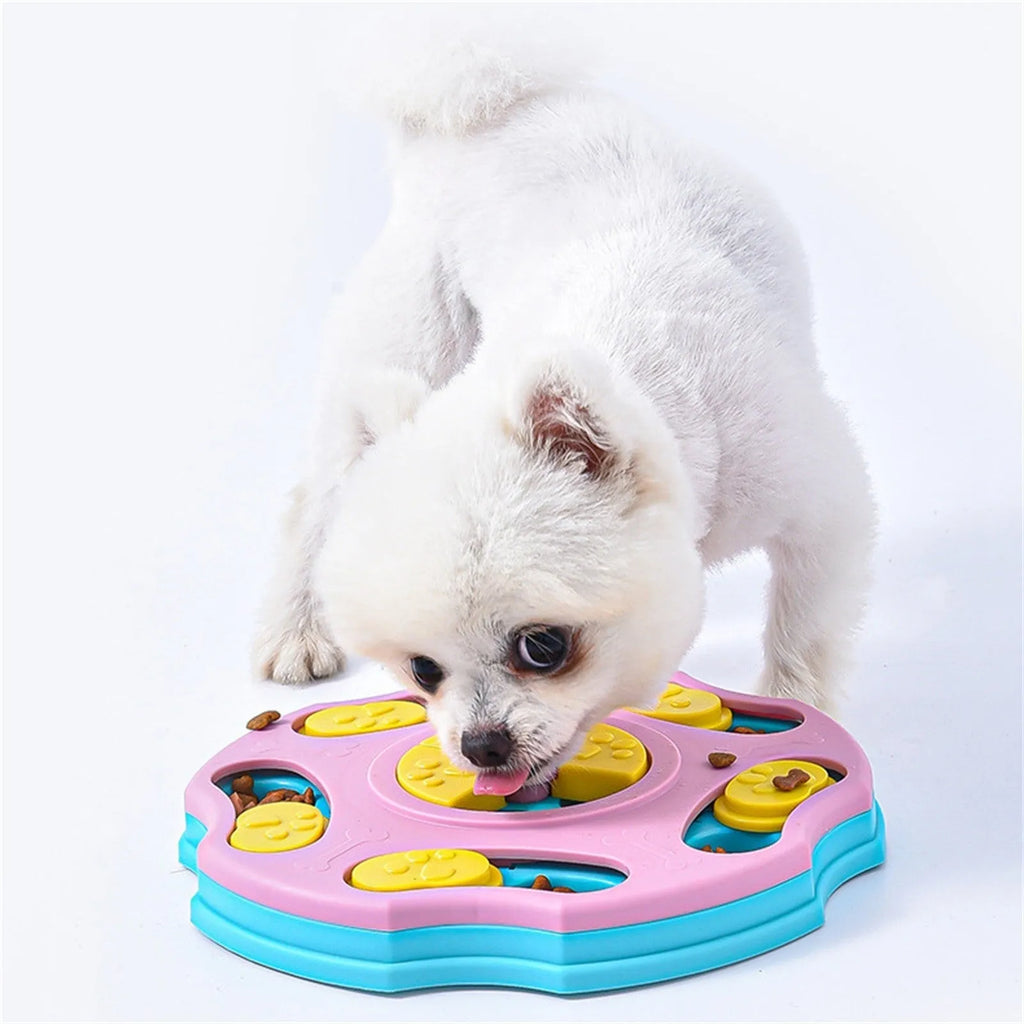 Blue dog puzzle feeder toy with interactive food searching design for aggressive chewers