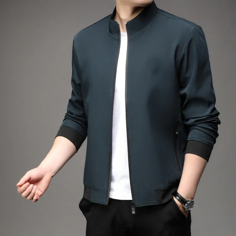 Korean style loose lapel autumn jacket for men in black with zipper pockets