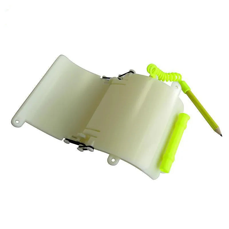 White luminous ABS diving wristboard with pencil and spare O-ring for underwater writing