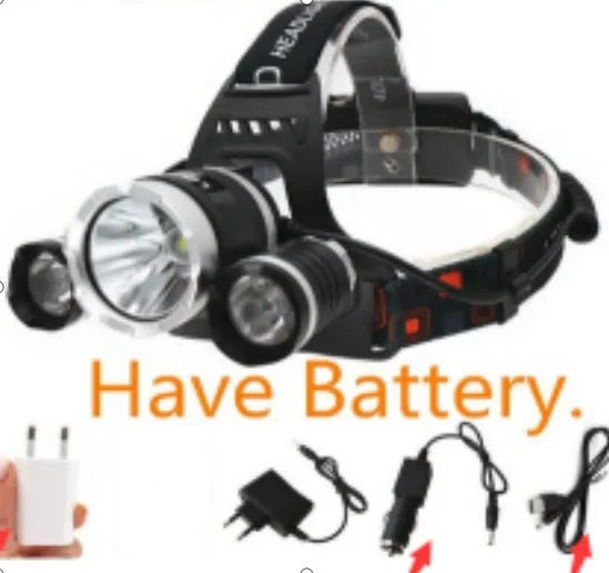 Aluminium alloy rechargeable LED headlight with adjustable head strap and Hawkeye lens.