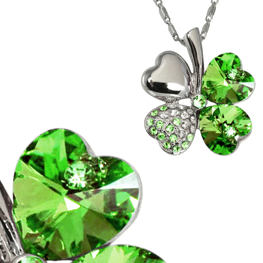 Crystal Clover Necklace Love Clover pendant in clear green colour on chain