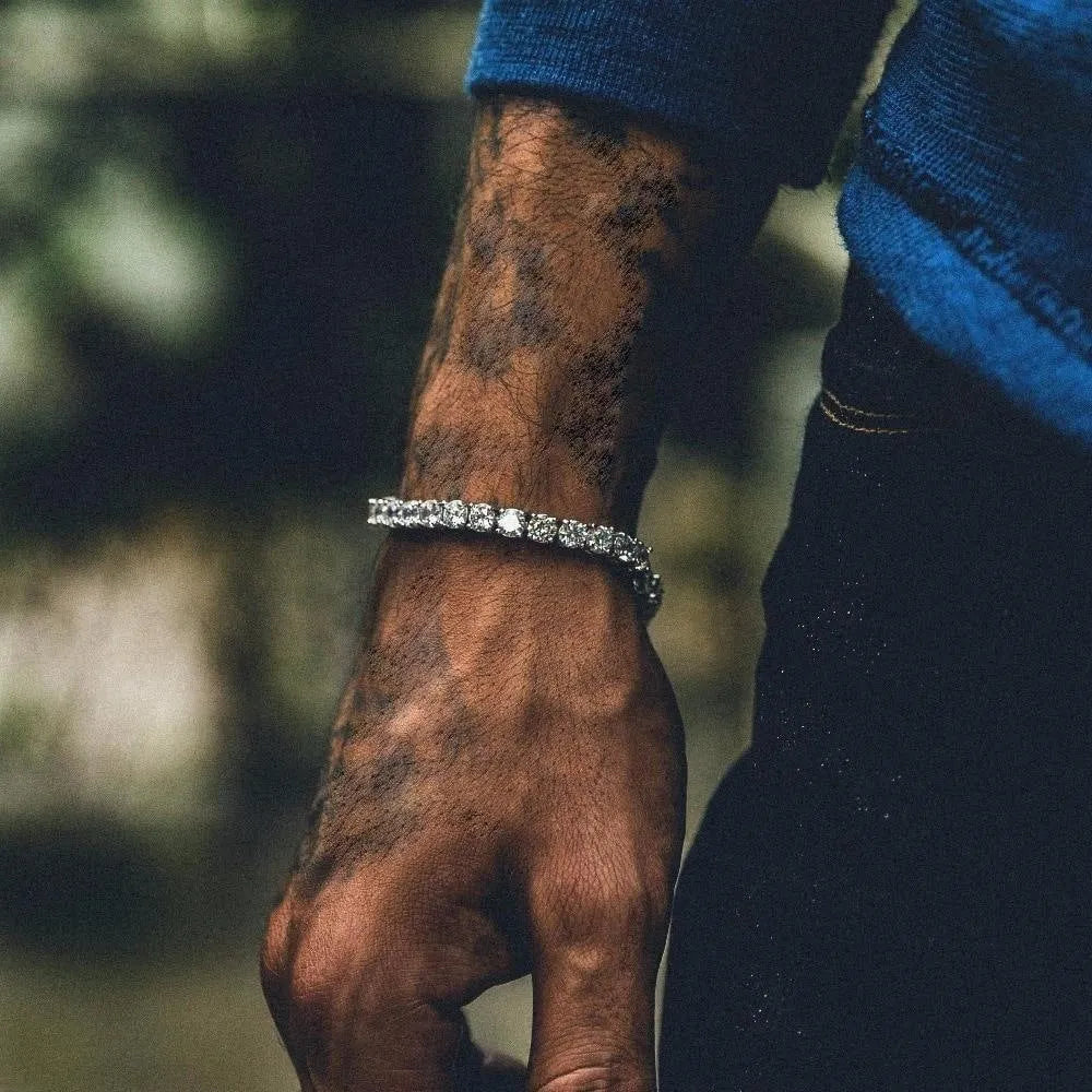 Men's geometric hip hop bracelet with iced out single row zirconia rhinestones on chain links