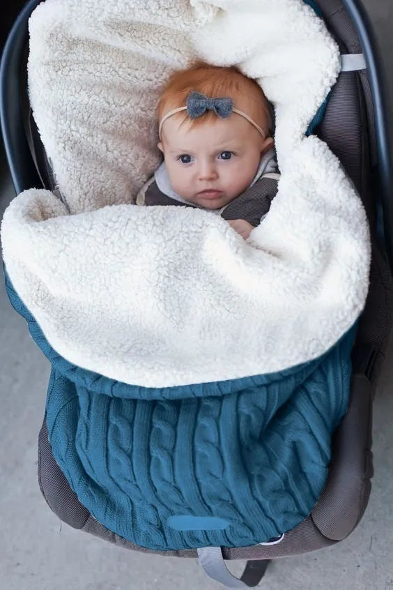 Envelope-style baby stroller sleeping bag with thick filling for winter, shown in a choice of colours.