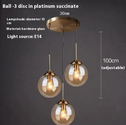 Modern round glass ball chandelier ceiling light in Nordic style with spherical glass elements