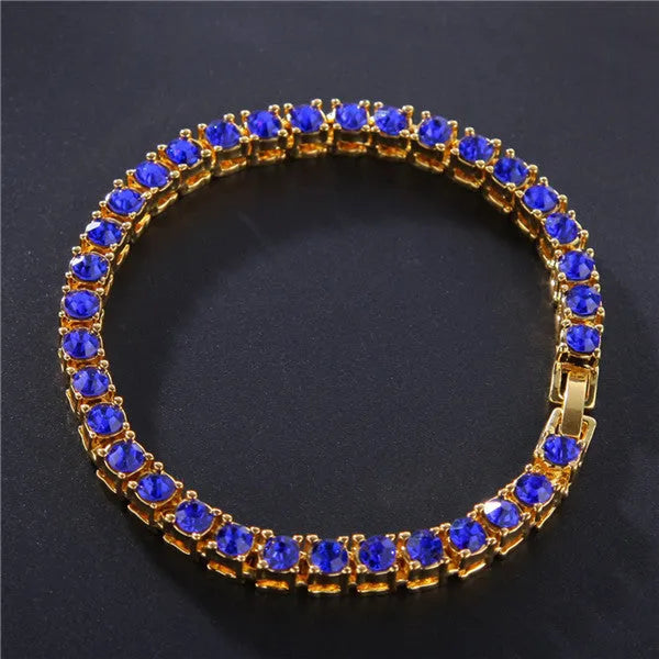 Men's geometric hip hop bracelet with iced out single row zirconia rhinestones on chain links