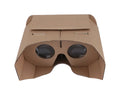 Corrugated paper virtual reality glasses for smartphones between 3.5 and 6 inches wide.