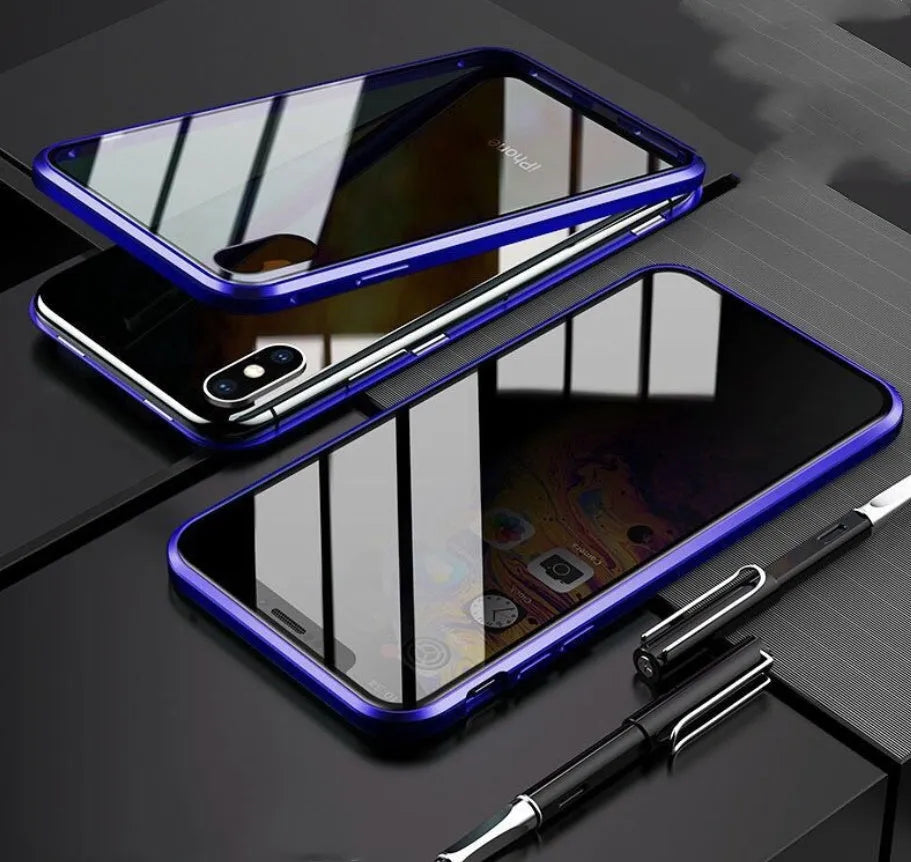 Glass anti-spy clamshell phone case for iPhone in multiple colour options