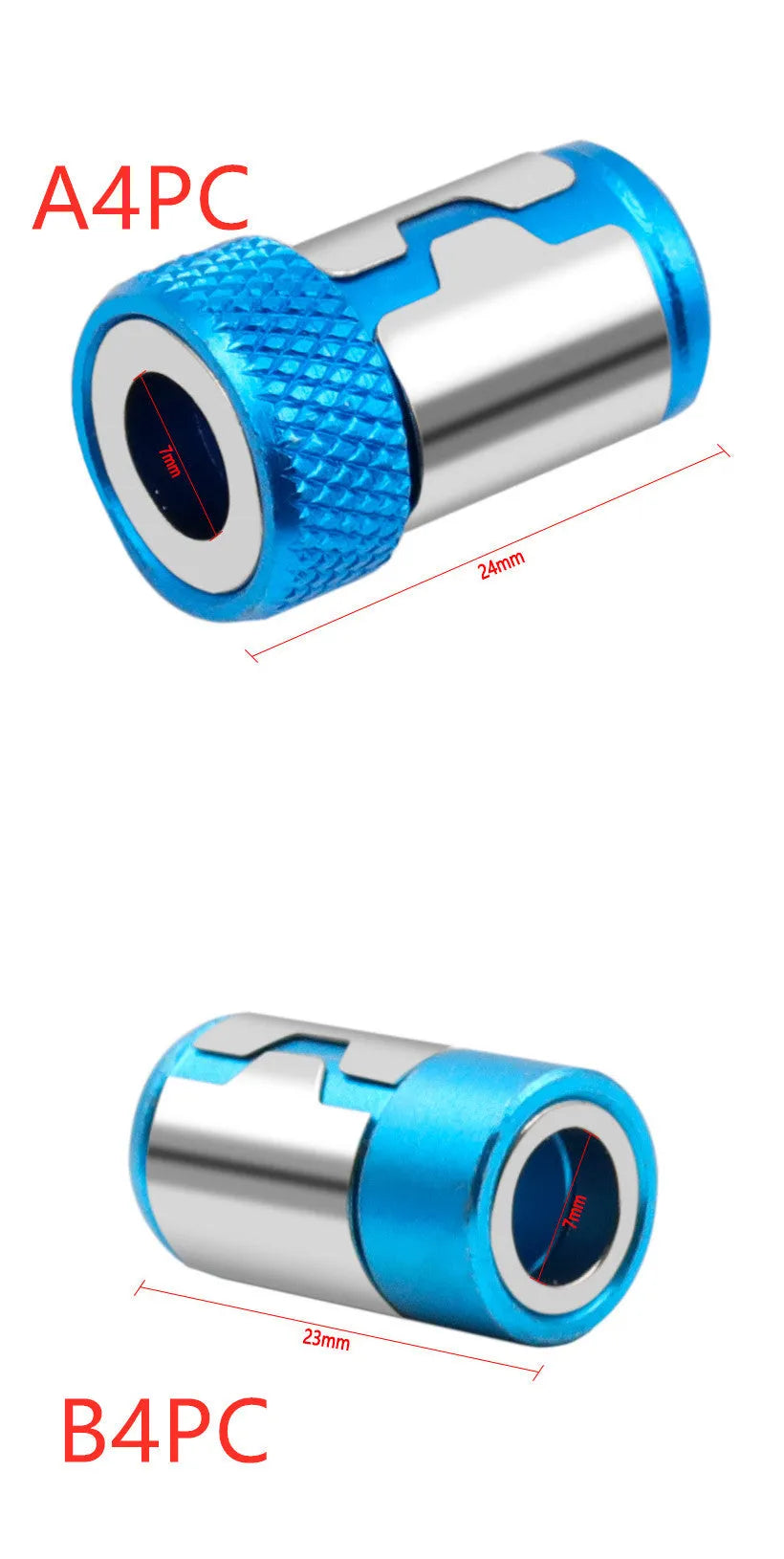 Light blue magnetic screwdriver bit for slotted screws on a plain background.