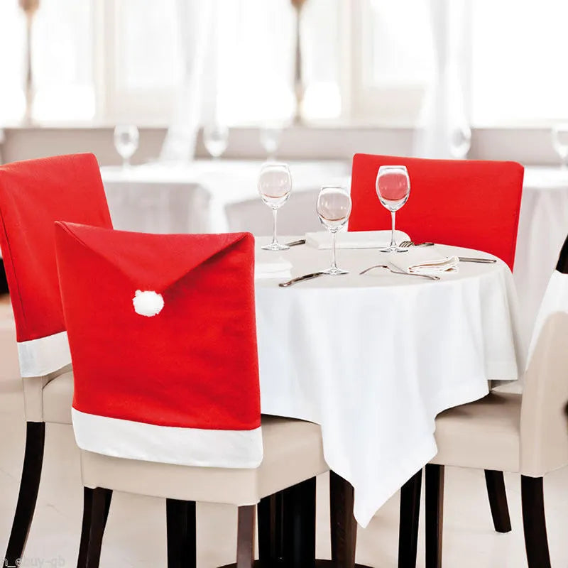 Christmas chair cover set with Santa Claus, Snowman and Santa Hat designs for standard dining chairs