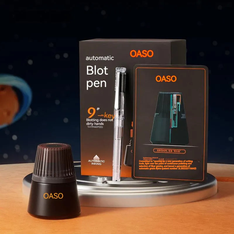 Automatic suction pen set with plastic shell, ink feeder, and choice of 0.38mm or 0.5mm nib sizes