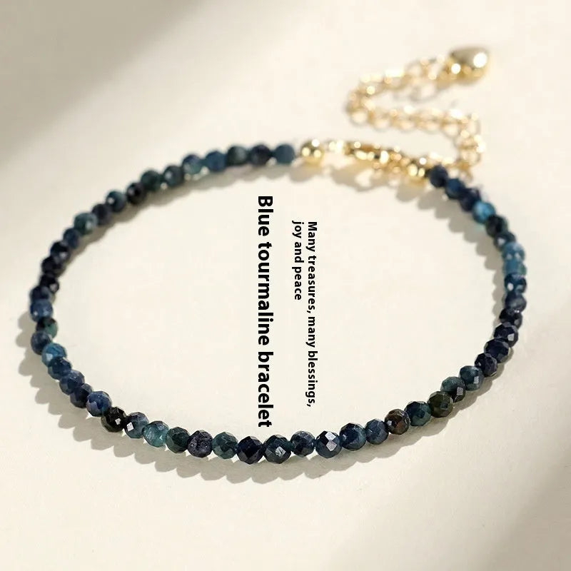 Blue tourmaline 3mm beaded bracelet with spacer beads in women's advanced style
