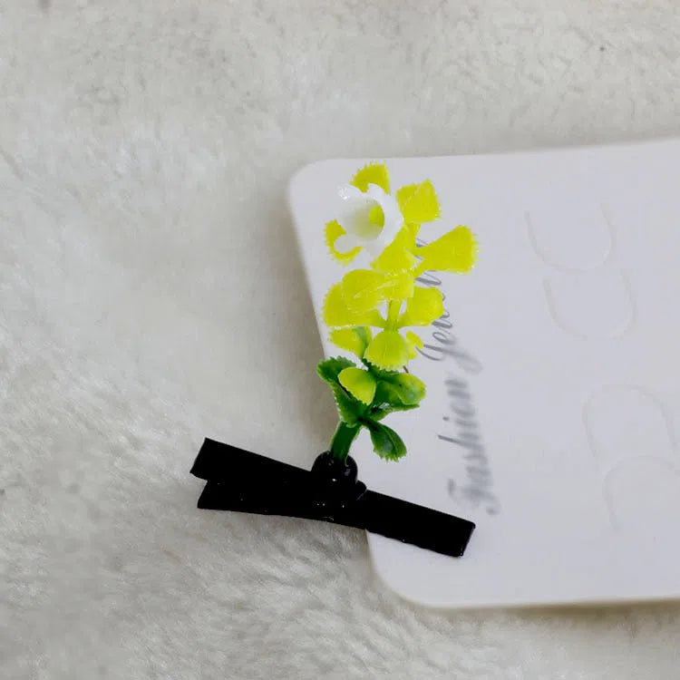 Plastic grass bean sprout hairpin with cute flower barrettes for children, handmade floral hair accessory
