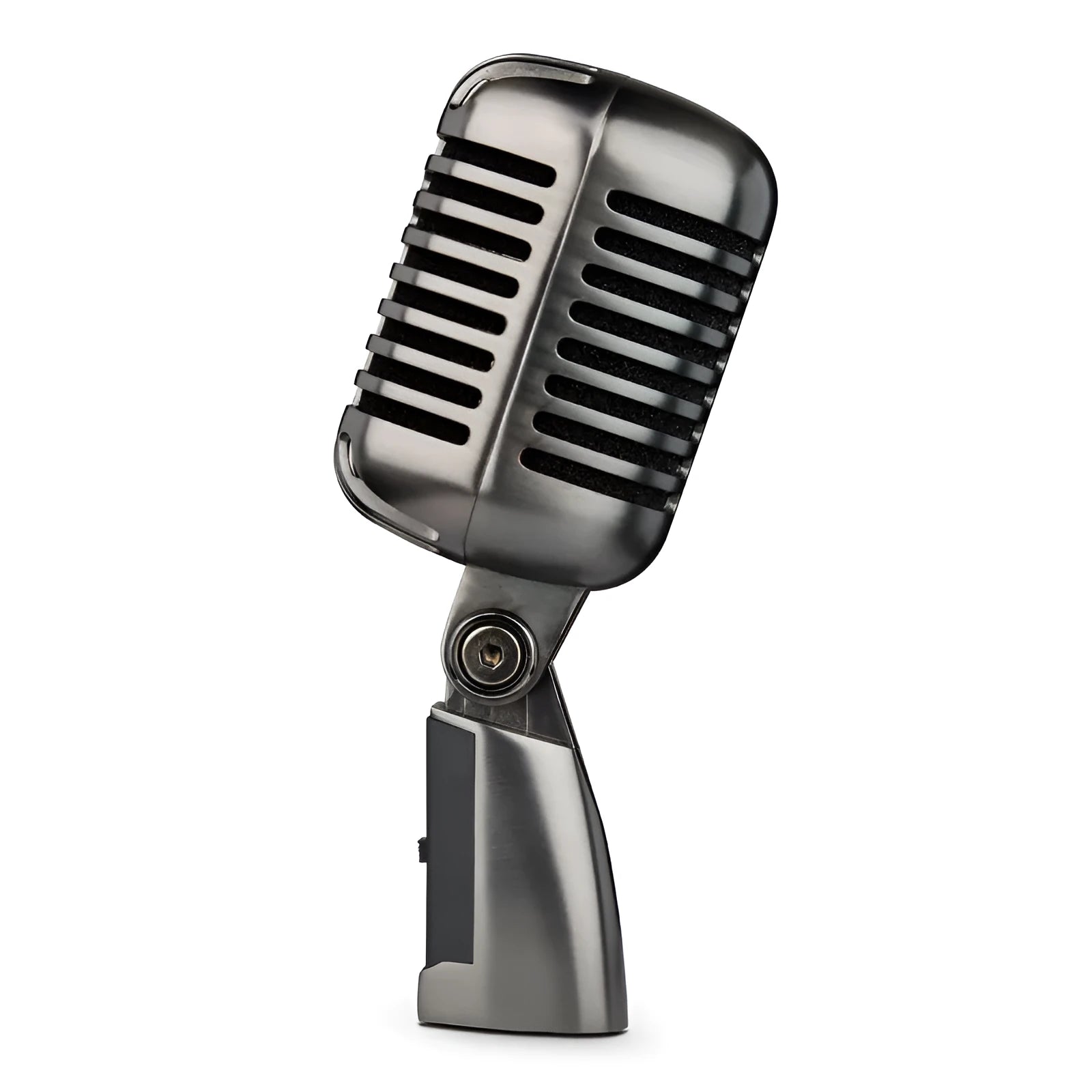 Retro-style wireless condenser microphone on a stand with a cardioid pickup pattern.