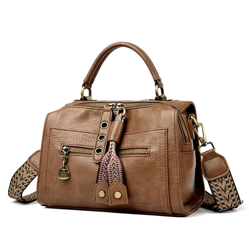 Women's soft PU crossbody bag in horizontal square shape with one-shoulder strap