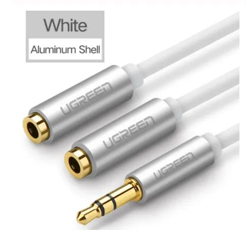 3.5mm gold-plated audio cable with 20cm length and TPE outer quilting in black, grey, or white colours