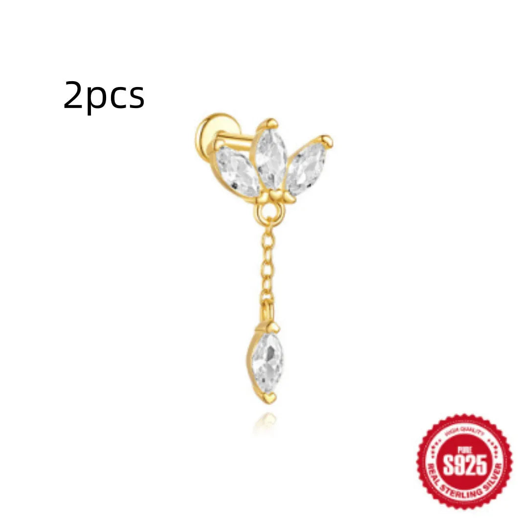 S925 sterling silver water drop earrings with a flat spiral geometric design in a gold tone.