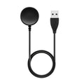 Black plastic USB watch charger measuring 34mm by 10mm with integrated charging cable
