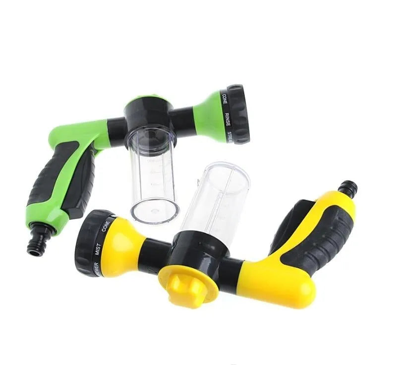 Green high-pressure foam spray gun with adjustable nozzle for car washing and garden use