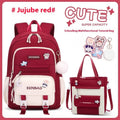 Pink waterproof Oxford cloth school backpack for girls with curved shoulder straps on a white background.