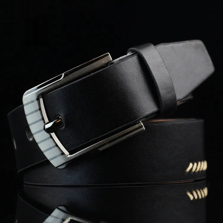 Men's casual pin buckle belt in imitation leather with retro pattern, 110cm length