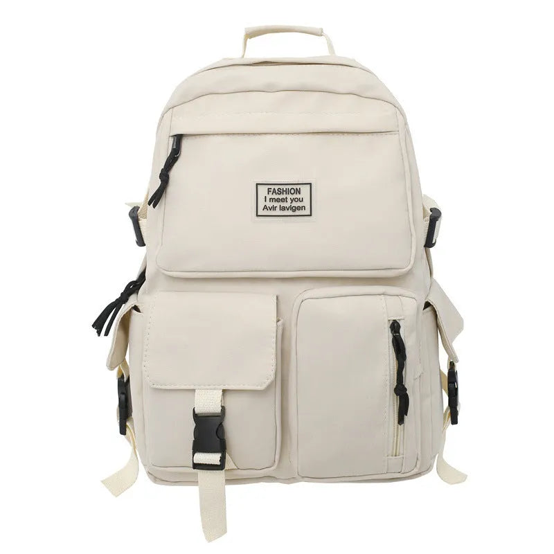 31cm black and white nylon student backpack with computer compartment and outer pockets