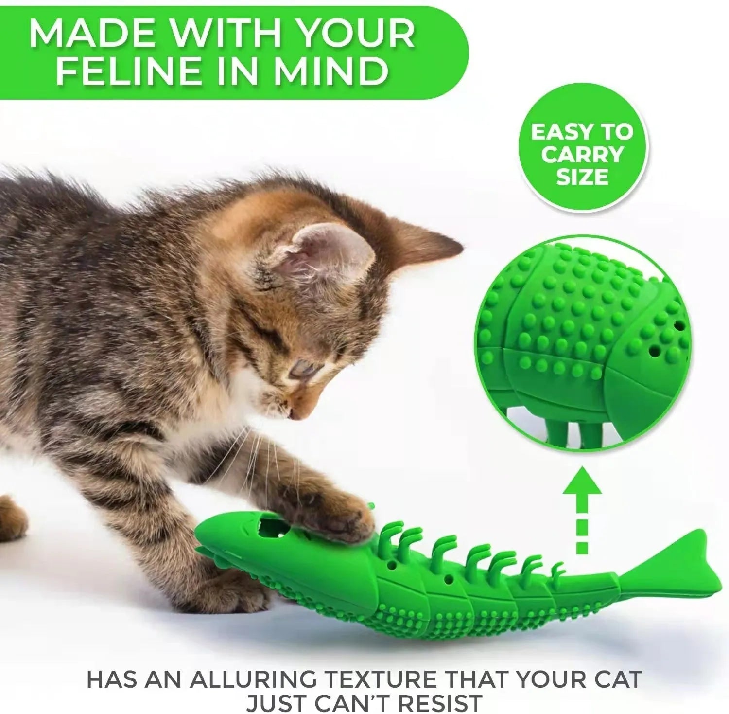 Blue hard rubber catnip toy with textured dental cleaning surface and bell inside